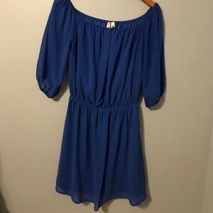 Alya, Long sleeve royal blue dress with a cinched waist, Size M